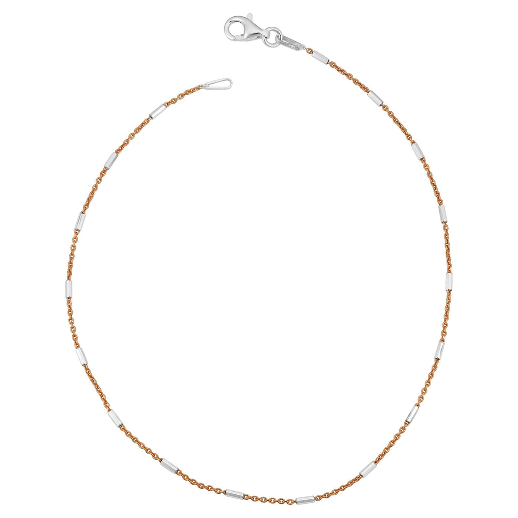 [Australia] - Kooljewelry Sterling Silver Bar Station Rose Gold Plated Rolo Chain Anklet (1.2 mm, 10 inch) 