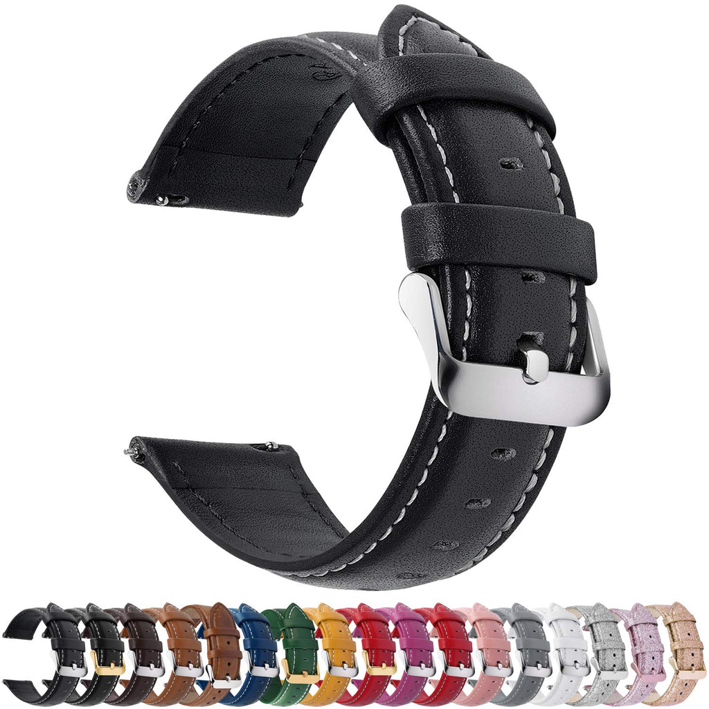 [Australia] - 12 Colors for Quick Release Leather Watch Band, Fullmosa Axus Genuine Leather Watch Strap 14mm, 16mm, 18mm, 20mm, 22mm or 24mm (Choose The Proper Size) Black+silver buckle 