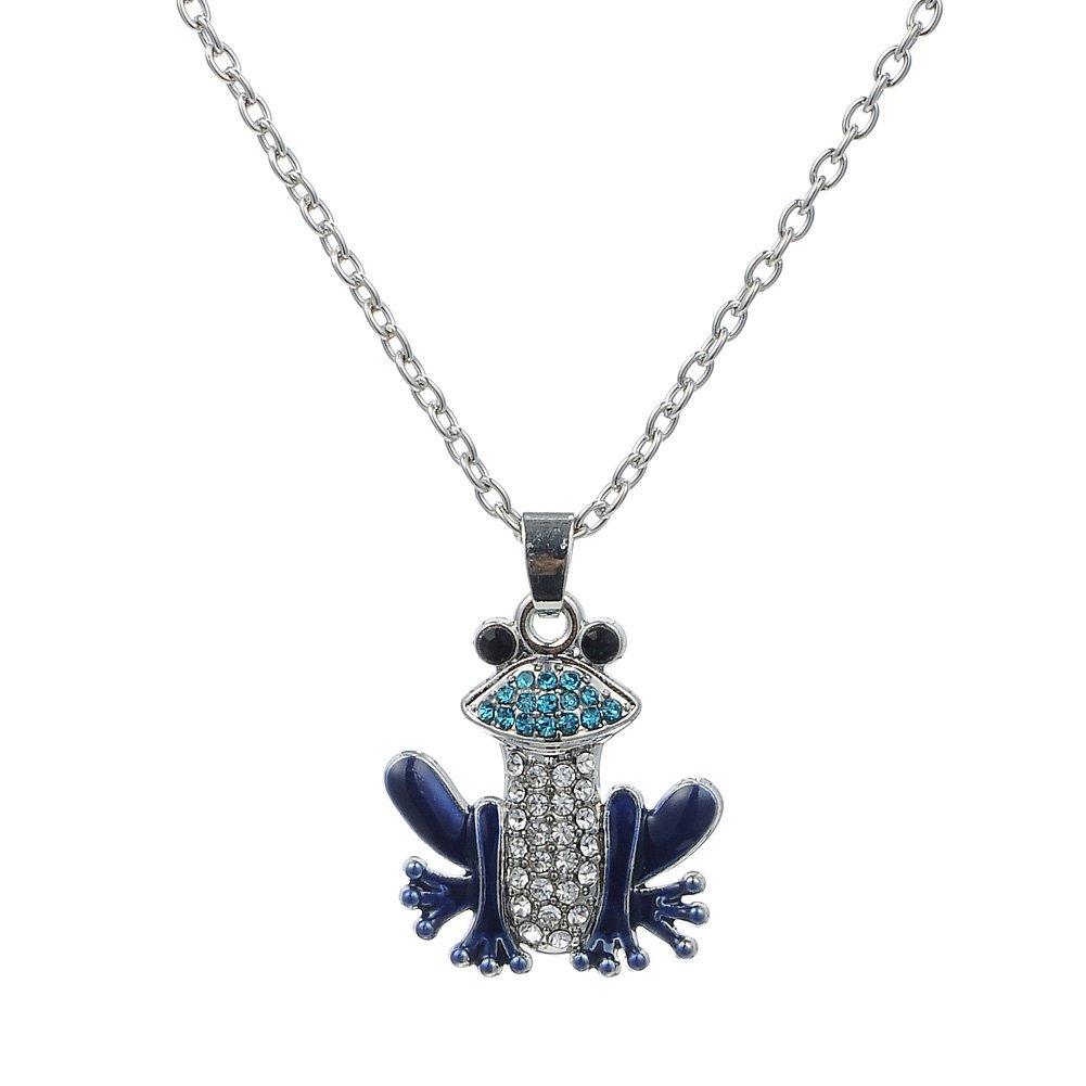 [Australia] - Skyrim Exqusite Creative Style Jewelry Crystal Enameled Frog Pendant Necklace for Unisex People Blue 