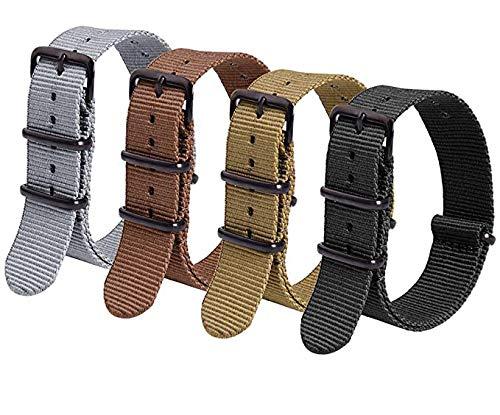 [Australia] - Ritche Military Ballistic Nylon Strap 16mm 18mm 20mm 22mm Premium Nylon Watch Band Strap With Stainless Steel Buckle (4 Packs) Black / Gray / Dark Brown / Dark Khaki 