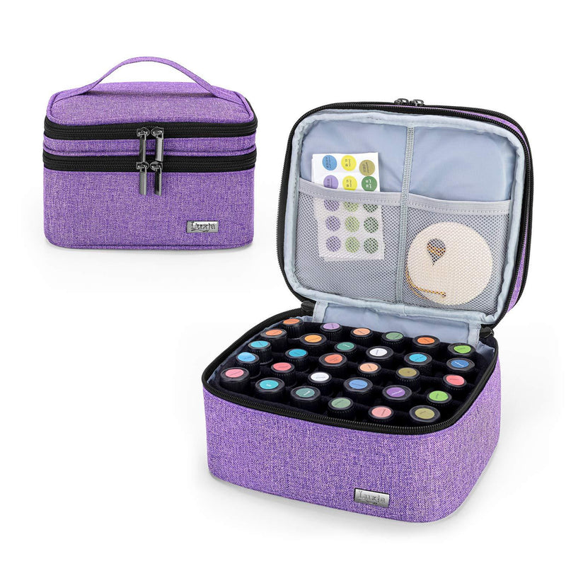 [Australia] - Luxja Essential Oil Carrying Case - Holds 30 Bottles (5ml-30ml, Also Fits for Roller Bottles), Double-Layer Organizer for Essential Oil and Accessories, Purple (Bag Only) Double-layer Bag: Fits for 30 bottles 