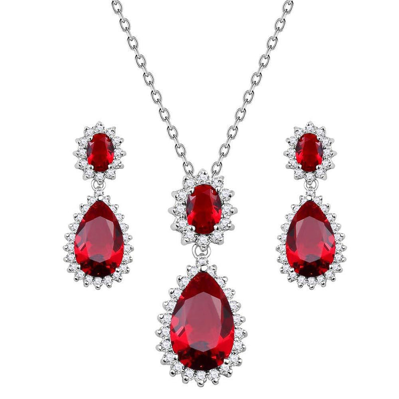 [Australia] - Lavencious Teardrop Dangle Necklace & Earring Sets for Women Trendy AAA Cubic Zirconia for Women Red 