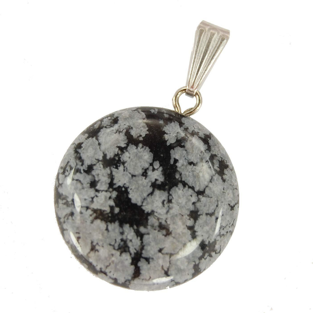 [Australia] - Steampunkers USA Celestial Collection - 20mm Full Moon Disc Snowflake Obsidian Gray Black- Pendant Only – Tribal Ethnic Carved Necklace - Stainless Steel Bail 