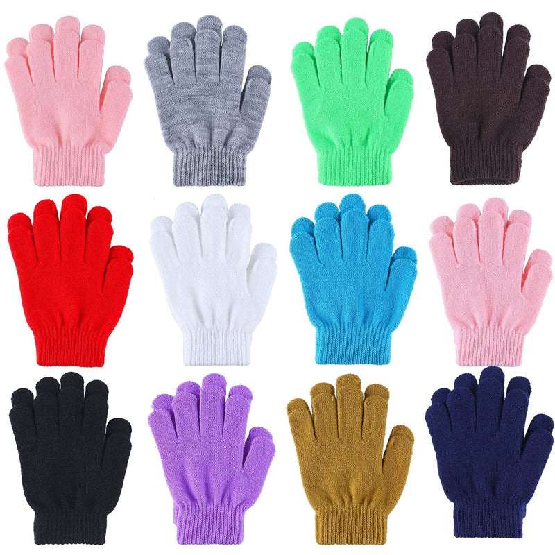 [Australia] - Cooraby 12 Pairs Kid's Winter Magic Gloves Children Stretchy Warm Magic Gloves Boys or Girls Knit Gloves 12 Mixed Color 