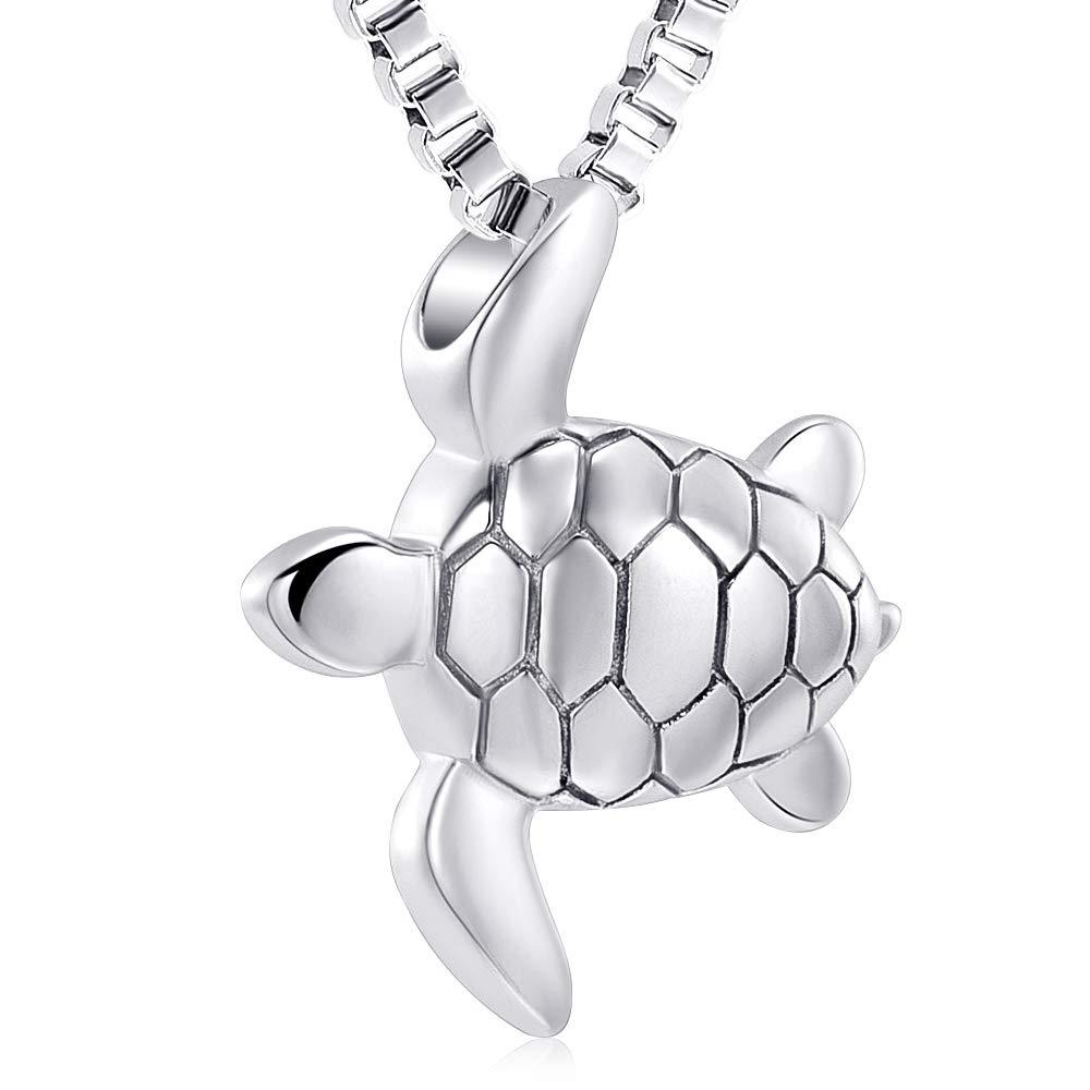 [Australia] - XSMZB Sea Turtle Cremation Jewelry for Ashes Stainless Steel Keepsake Memorial Urn Pendant Necklace for Pet/Human Silver 