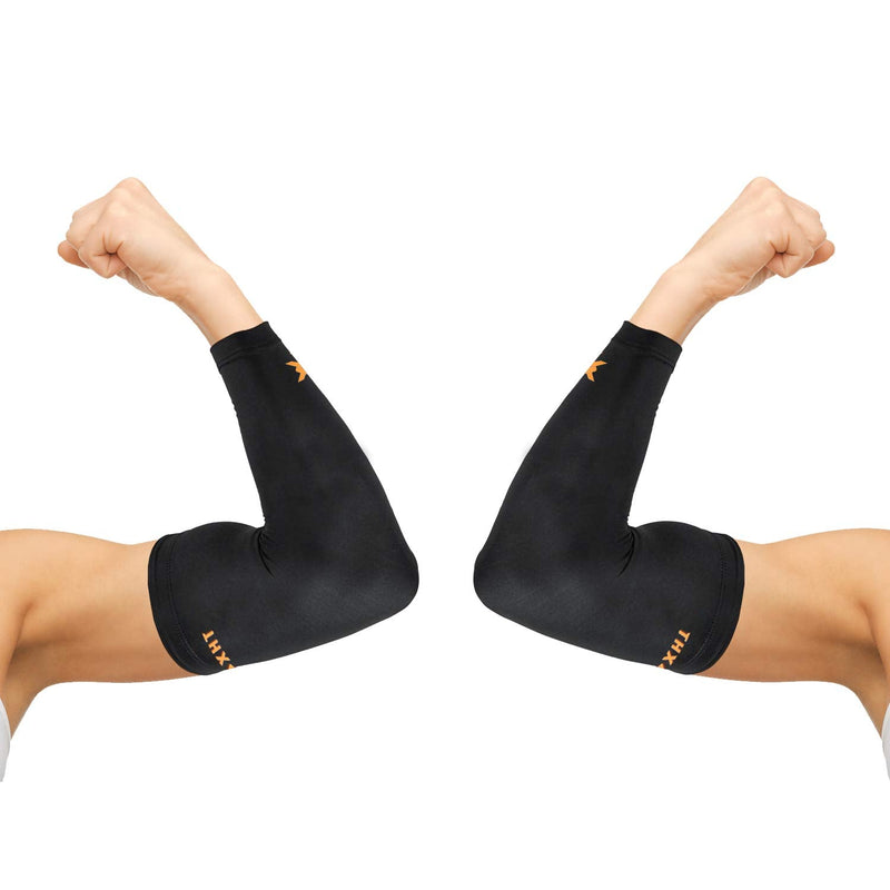 [Australia] - Thx4COPPER Elbow Compression Sleeve(2 Pieces) - 1Copper Infused Support –Guaranteed Recovery Copper Elbow Brace-Idea for Workouts, Sports, Golfers, Tennis Elbow, Arthritis, Tendonitis-Large Large (Pack of 2) 