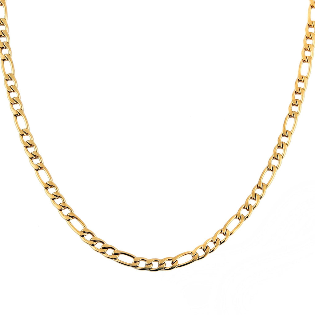 [Australia] - HZMAN Men Women 24k Real Gold Plated Figaro Chain Stainless Steel Necklace, Wide 5mm 7mm 9mm 13mm 16.0 Inches gold-stainless-steel,wide:5mm 