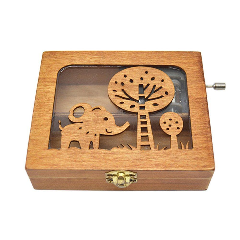 [Australia] - Anlydia Vintage Wooden Animal Pattern Hand Cranked Jewelry Music Box Trinket Box Elephant 