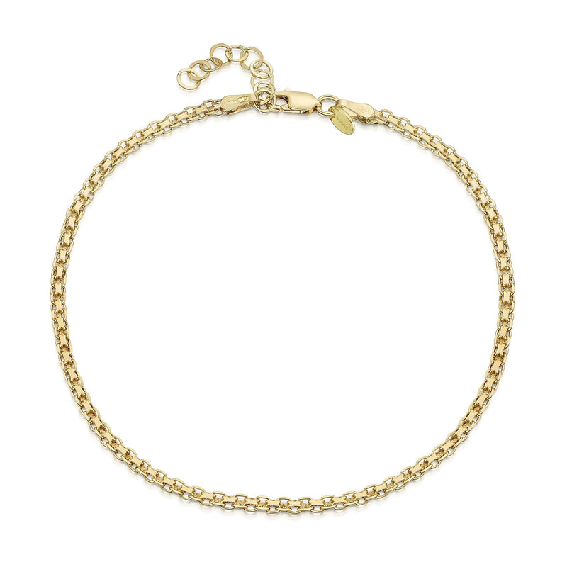 [Australia] - 18K Gold Plated on 925 Sterling Silver Adjustable Anklet - Classic Chain Ankle Bracelets - 9" to 10" inch - Flexible Fit Bismark Chain 