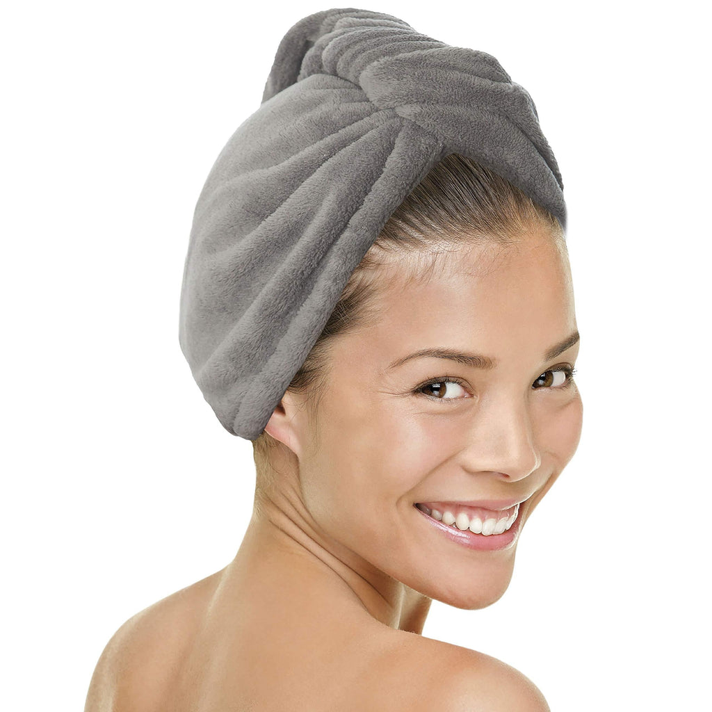 [Australia] - MICRODRY Ultra Absorbent Quick Drying SoftLoft Hair Wrap Towel / Hair Turban, Grey 