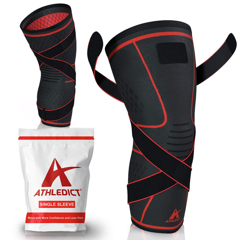 [Australia] - Knee Brace Compression Sleeve with Strap for Best Support & Pain Relief for Meniscus Tear, Arthritis, Running, Basketball, MCL, Jogging, Post Surgery Recovery for Men & Women by Athledict, M Dark Grey/Red Medium 