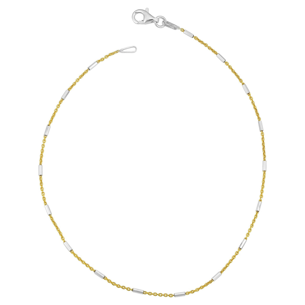 [Australia] - Kooljewelry Sterling Silver Bar Station Yellow Gold Plated Rolo Chain Anklet (1.2 mm, 10 inch) 