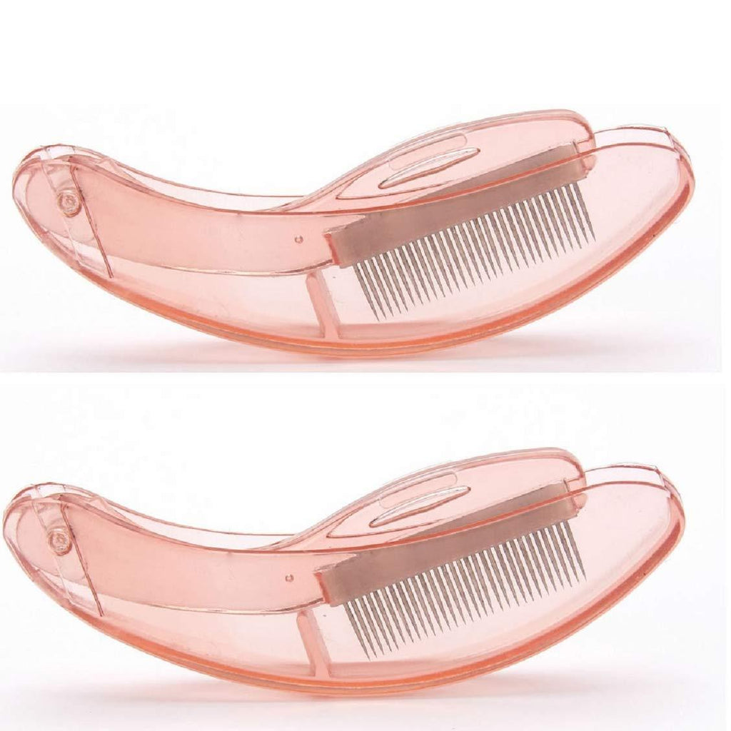 [Australia] - YABINA Folding Eyelash Comb, 2 PCS Eyebrow Metal Teeth, Professional Tool for Define Lash & Brow (Pink Handle) 