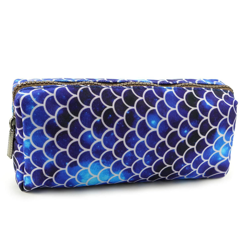 [Australia] - LParkin Mermaid Large Capacity Canvas Pencil Case Pen Bag Pouch Stationary Case Makeup Cosmetic Bag Deep Blue 