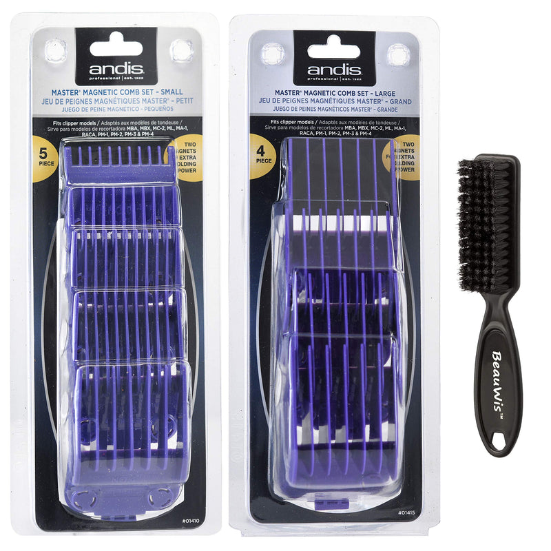 [Australia] - Andis Master Dual Magnet Small 5-Comb Set and A Large 4-Comb Set with a BeauWis Blade Brush 