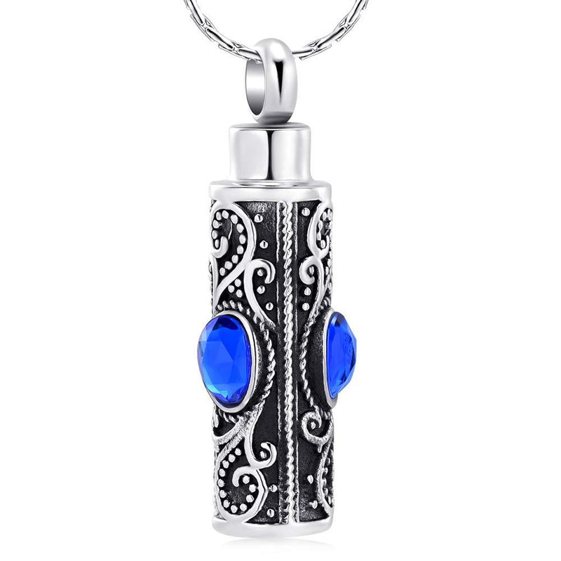 [Australia] - constantlife Cremation Jewelry for Ashes Crystal Stainless Steel Cylinder Urn Pendant Memorial Necklace Keepsake for Women/Men Blue 