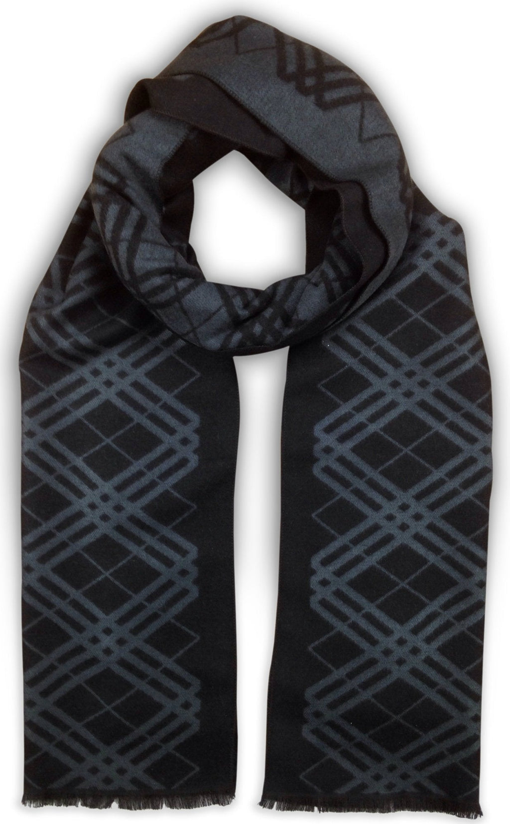 [Australia] - Bleu Nero Luxurious Winter Scarf Premium Cashmere Feel Unique Design Selection Black/Blue-grey Diagonal Plaid + Border 