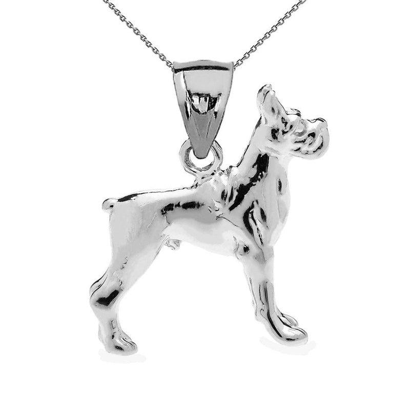 [Australia] - Sterling Silver 3D Boxer Dog Charm Pendant Necklace with 16" chain 