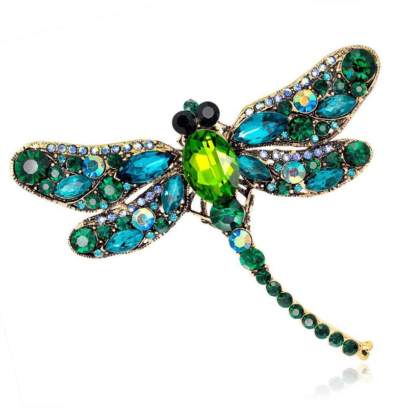 [Australia] - SloveM Crystal Rhinestone Dragonfly Brooch - Enamel Pin Jewelry Birthday Gifts for Women Men Green-01 