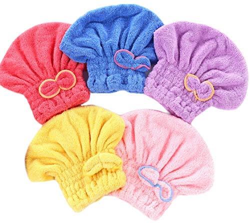 [Australia] - MERLINAE 5 Pack Bowknot Microfiber Hair Drying Towels,Fast Coral Velvet Drying Long Hair Turban Wrap,Absorbent Twist Turban Princess Shower Cap for Women and Children 1 