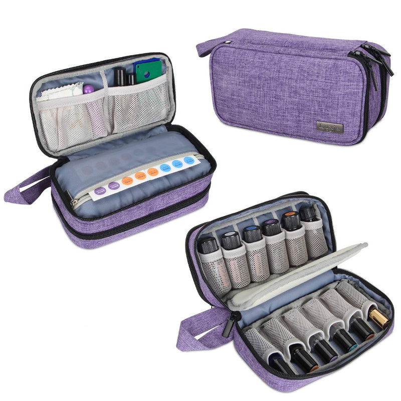 [Australia] - Luxja Essential Oil Carrying Case - Holds 12 Bottles (5ml-15ml, Also Fits for Roller Bottles), Portable Double-Layer Organizer for Essential Oil and Accessories, Purple 