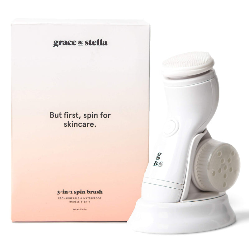 [Australia] - Grace & Stella Facial Cleansing Brush 3 in 1 Spin Brush Kit for Perfect Skin - Portable, Rechargeable, Water-Resistant Exfoliating Brush - Face Exfoliating, Removing Makeup, Stimulate Collagen (1 Pack) 