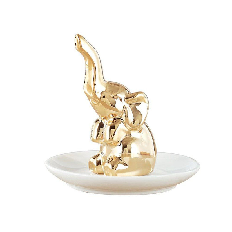 [Australia] - Colias Wing Home Desk Ornaments Wedding Decoration-Lovely Elephant Stylish Design Ceramic Trinkets Tray Necklace Earrings Rings Stand Display Organizer Holder Jewelry Holder Decor Dish Plate-Gold 