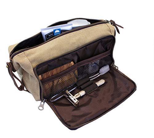 [Australia] - DOPP Kit Toiletry Travel Bag for Men and Women YKK Zipper Canvas & Leather. (Large, Khaki) Large 