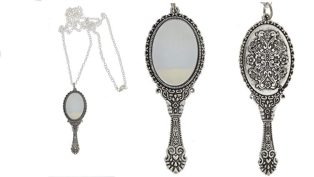 [Australia] - I.G.N.Y. Design Vintage Retro Mirror Pendant Necklace Victorian Gothic Jewelry Oval Silver 