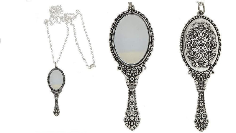 [Australia] - I.G.N.Y. Design Vintage Retro Mirror Pendant Necklace Victorian Gothic Jewelry Oval Silver 