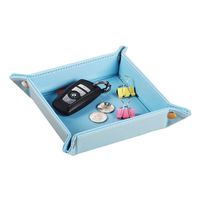 [Australia] - YAPISHI Valet Tray Leather Catchall Jewelry Tray Dice Box Bedside Tray Key Phone Coin Change Watches and Candy Holder Sundries Entryway Tray Blue 