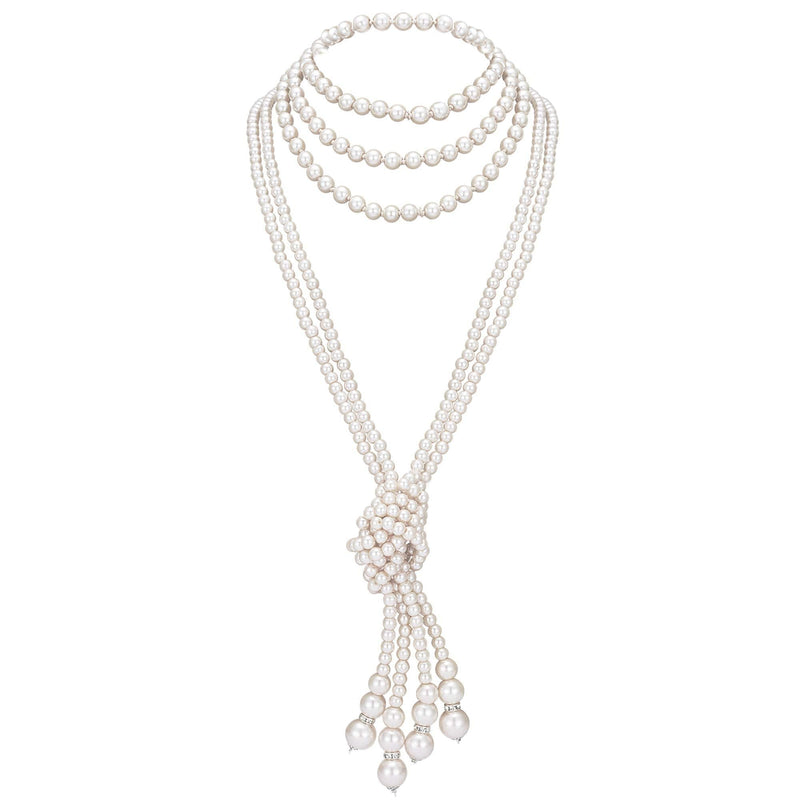 [Australia] - BABEYOND Art Deco Fashion Faux Pearls Necklace 1920s Flapper Beads Cluster Long Pearl Necklace for Gatsby Costume Party Z-Knot Pearl Necklace*2 + 59" Necklace*1 