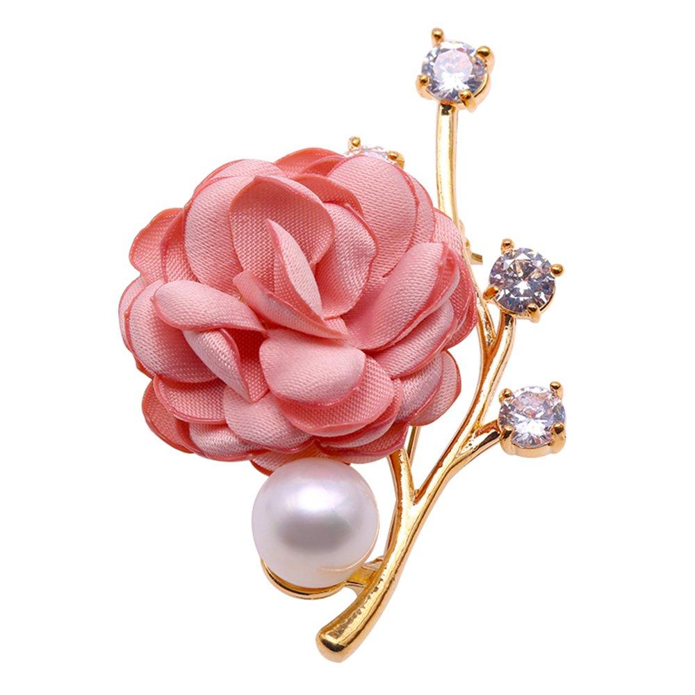 [Australia] - JYX Fine Red Rose Brooch 11.5mm White Freshwater Pearl Brooch Bouquet Pin Pink 