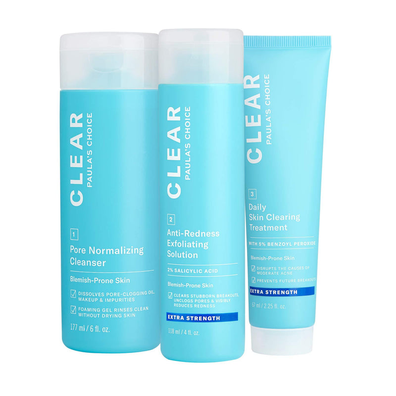 [Australia] - Paula's Choice CLEAR Extra Strength Acne Kit, 2% Salicylic Acid & 5% Benzoyl Peroxide for Severe Acne, Redness Relief, PACKAGING MAY VARY Full Size - Extra Strength 