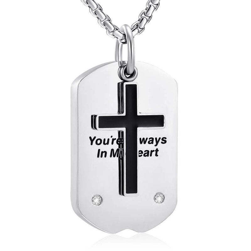 [Australia] - EternityMemory Black Cross Charm Dog Tag Stainless Steel Cremation Necklace for Men -You're Always in My Heart Memorial Urn Jewelry for Ashes for Dad 