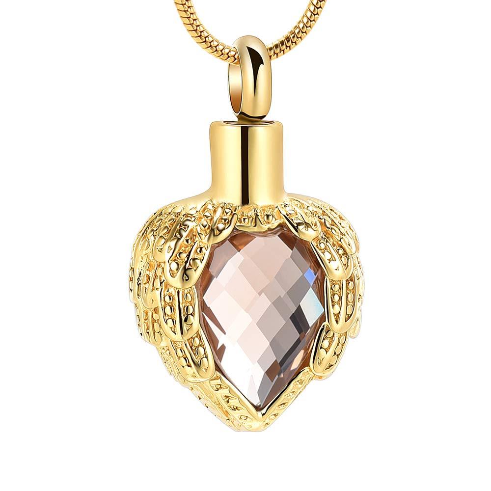 [Australia] - memorial jewelry Gold Angel Wings Glass Heart Urn Pet/Human Cremation Pendant Necklace Jewelry for Ashes 