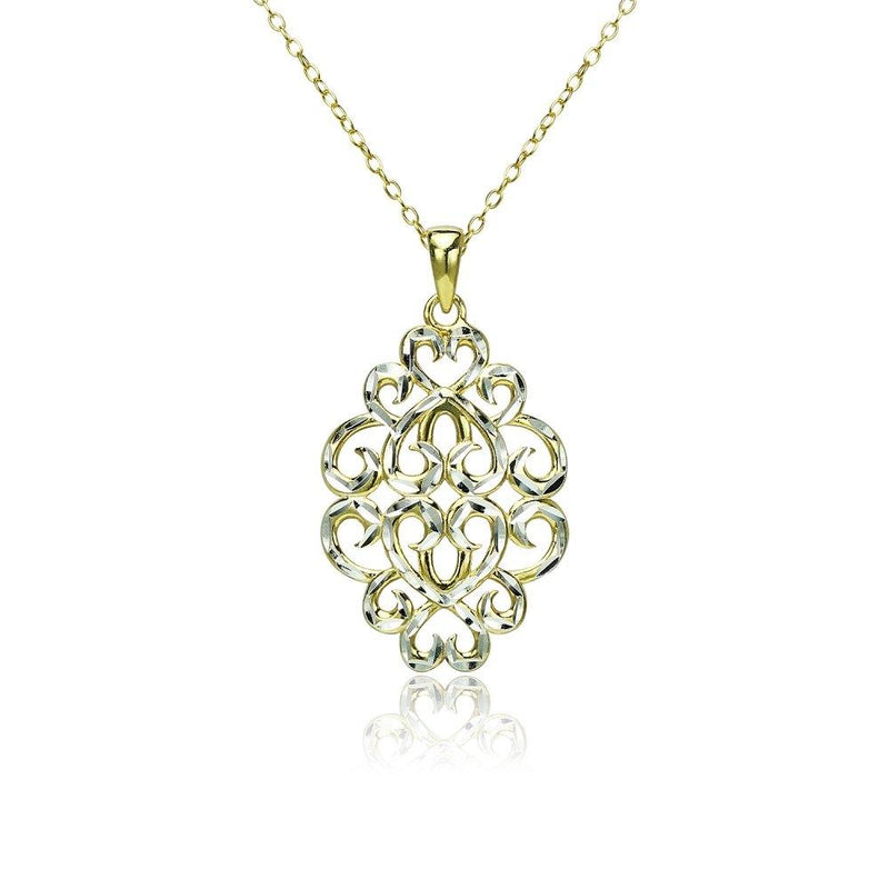 [Australia] - Sterling Silver Diamond-cut Filigree Swirl Hearts Necklace Yellow Gold Flashed 