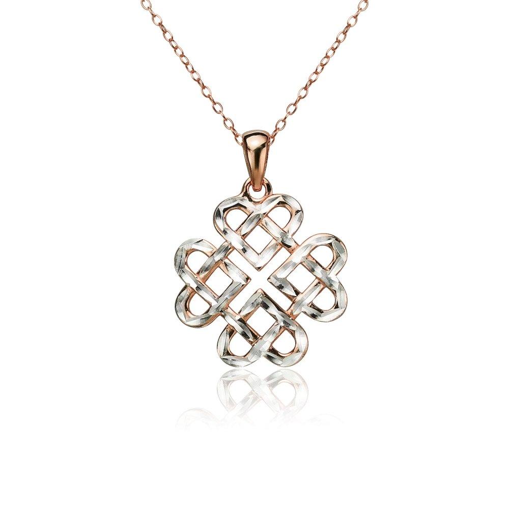 [Australia] - Sterling Silver Diamond-cut Irish Celtic Heart Love Knot Necklace Rose Gold Flashed 