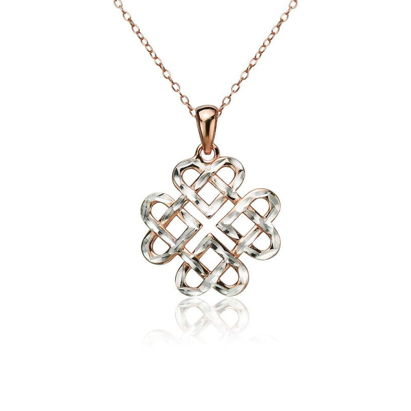 [Australia] - Sterling Silver Diamond-cut Irish Celtic Heart Love Knot Necklace Rose Gold Flashed 