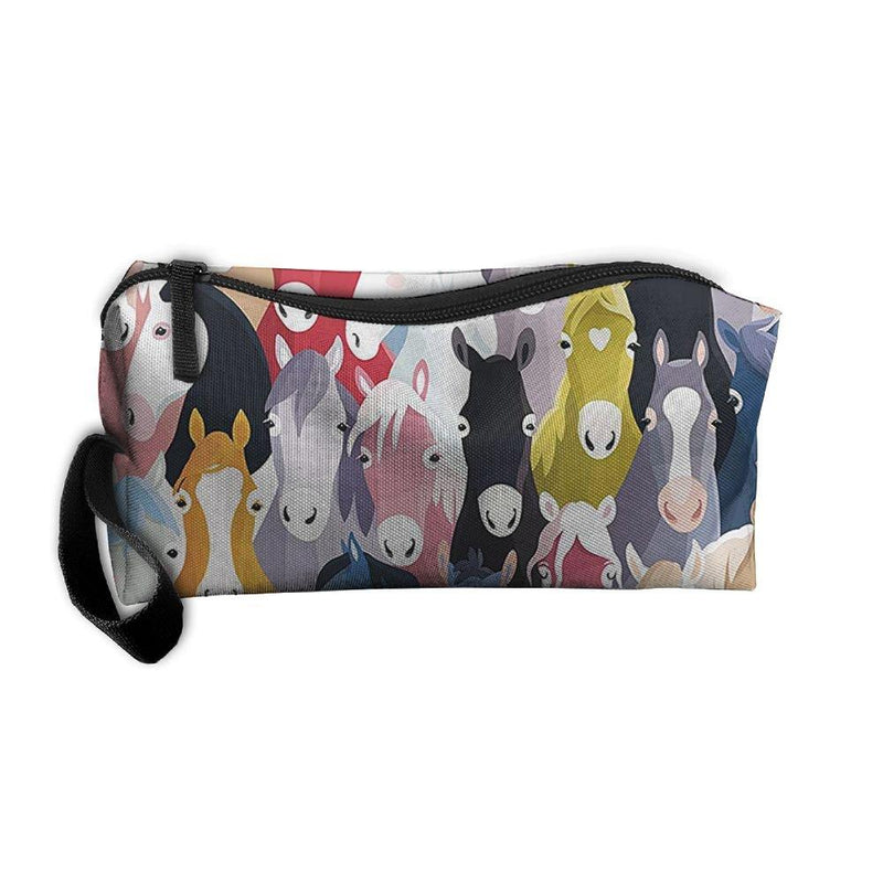 [Australia] - Styleforyou Travel Makeup Colourful Cartoon Horses Pony Childhood Pattern Cosmetic Pouch Makeup Travel Bag Purse for Women Or Girls 