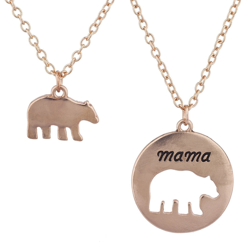 [Australia] - Lux Accessories Mama Bear Mother Daughter Charm Necklace Set 2 Rose Gold 