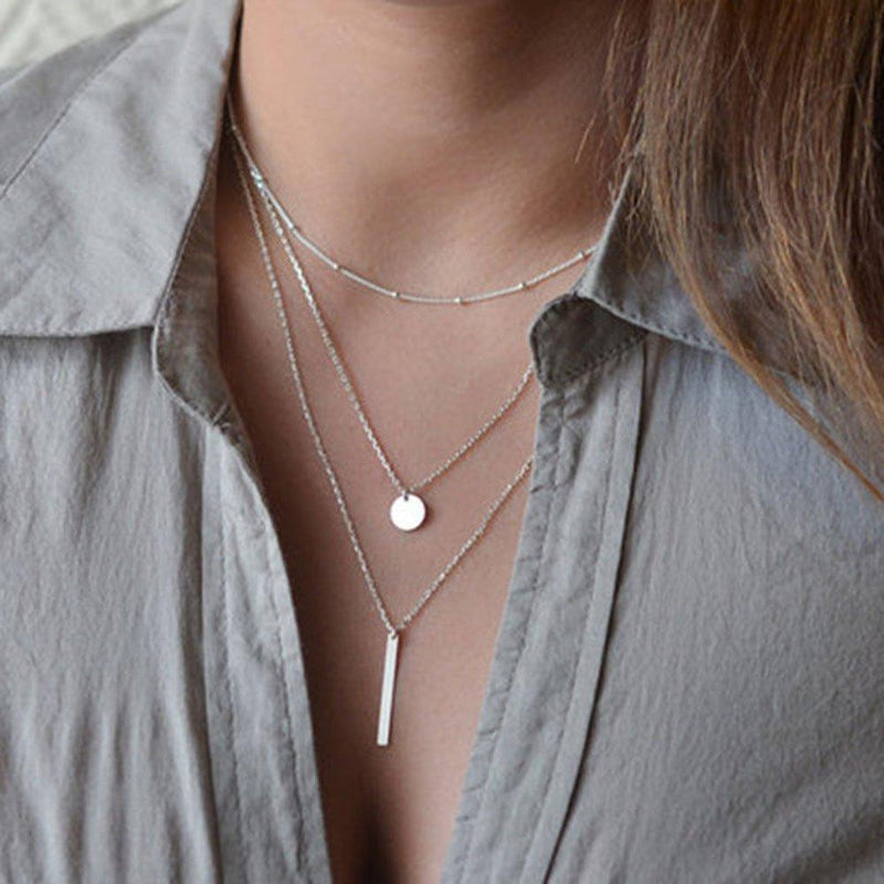 [Australia] - FXmimior Multilayer Necklace 3 Tier Pendant Long Chain Women Accessories(silver) 