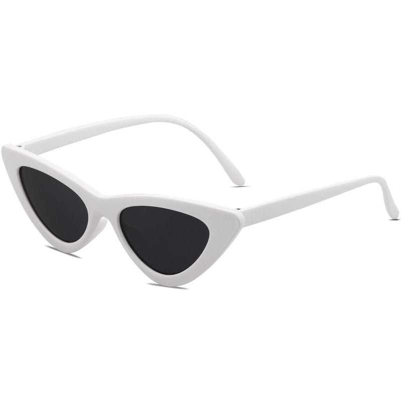 [Australia] - SOJOS Retro Vintage Narrow Cat Eye Sunglasses for Women Clout Goggles Plastic Frame Cardi B SJ2044 C4 White Frame/Grey Lens Multicoloured 