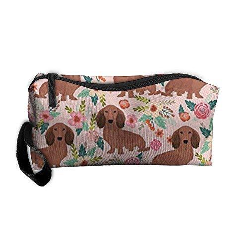 [Australia] - Styleforyou Travel Makeup Dachshunds Floral Cosmetic Pouch Makeup Travel Bag Purse for Women Or Girls 