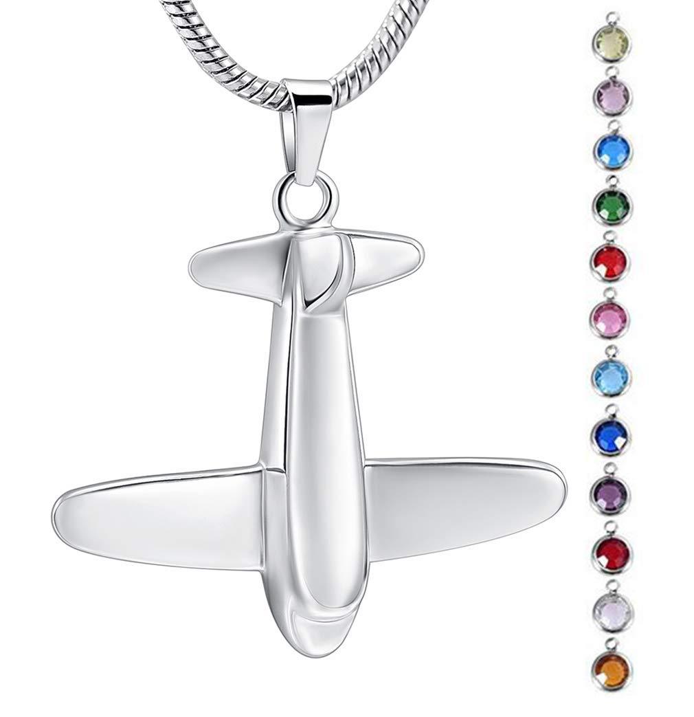 [Australia] - memorial jewelry Birthstone Personalized Airplane Mens Cremation Ashes Jewelry Initial Necklace October-Tourmaline 