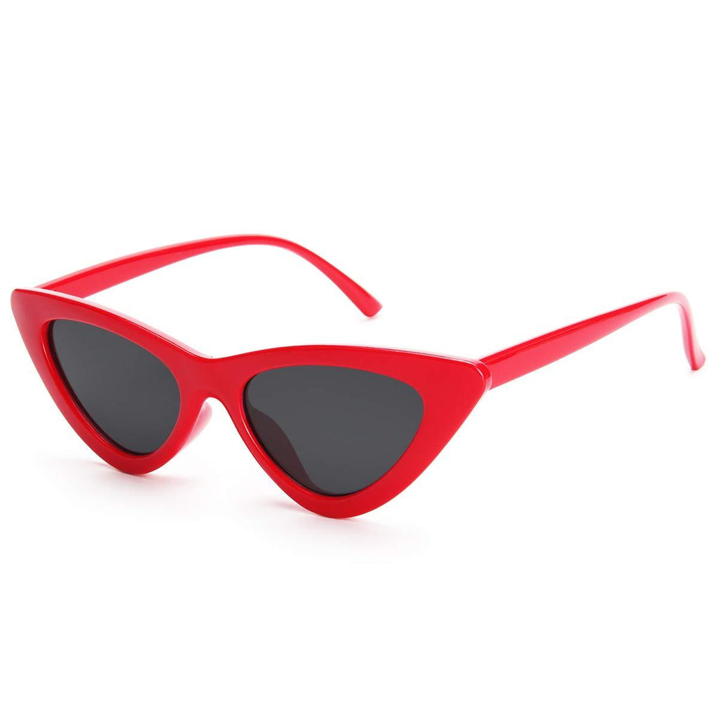 [Australia] - Livhò Retro Vintage Narrow Cat Eye Sunglasses for Women Clout Goggles Plastic Frame A-red Frame + Grey Lens 