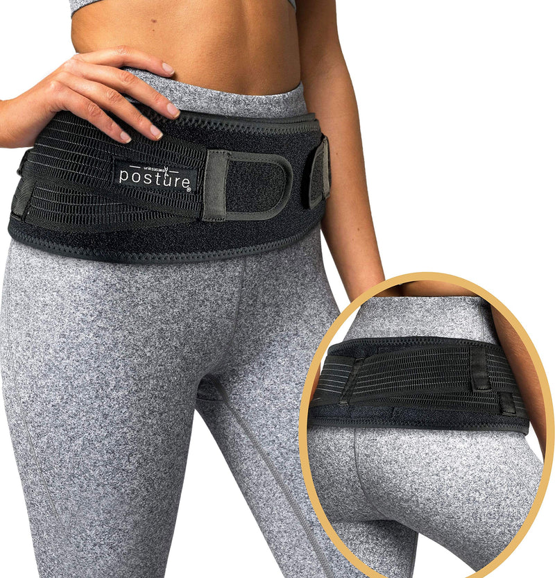[Australia] - Vriksasana Sacroiliac Hip Belt for Women and Men That Alleviates Sciatic, Pelvic, Lower Back, Leg and Sacral Nerve Pain Caused by Si Joint Dysfunction| Trochanter Brace (Regular, Black) Regular (Hip Size 32"- 45") 