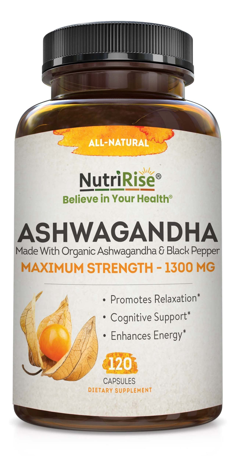 [Australia] - Organic Ashwagandha Capsules - High Potency 1300 mg: Ultimate Natural Sleep Support, Immune Support, Focus, and Energy Supplement with Black Pepper for Wellbeing and Vitality 