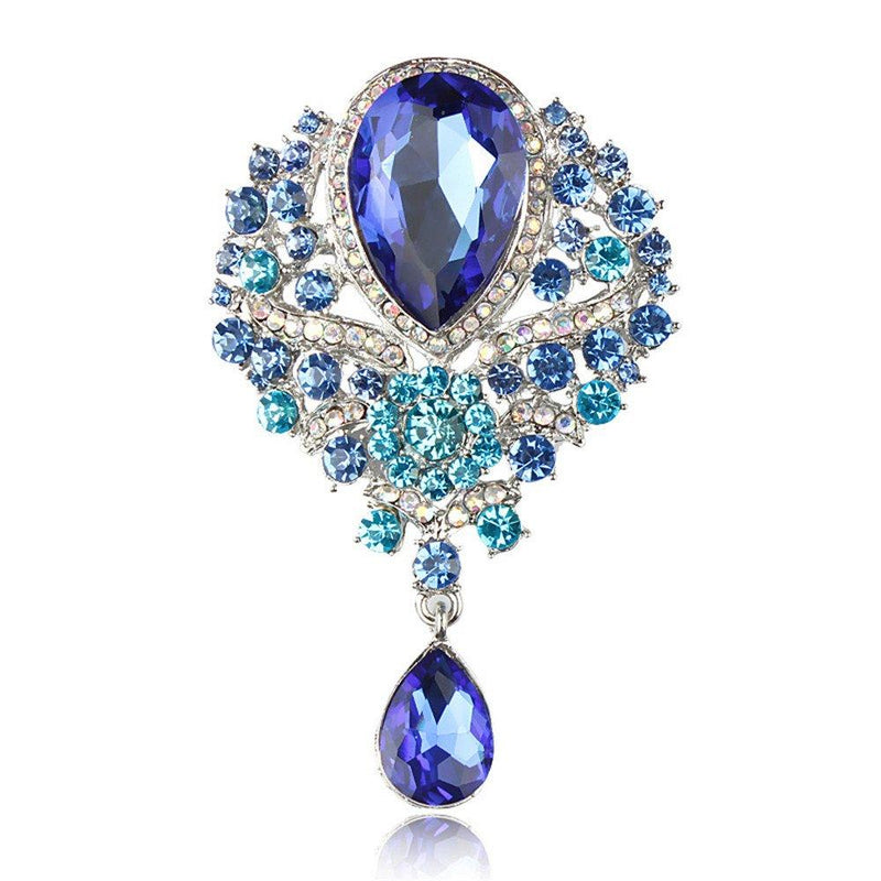 [Australia] - Reizteko Wedding Bridal Big Crystal Rhinestone Bouquet Brooch Pin for Women (Blue) Blue 