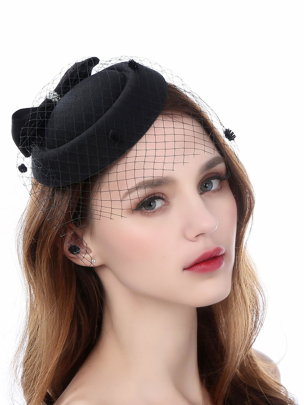 [Australia] - Zivyes Fascinator Hats for Women Pillbox Hat with Veil Headband and a Forked Clip Tea Party Headwear A10-black 